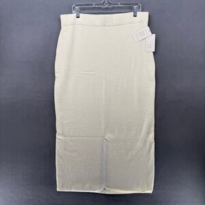A New Day Midi Skirt Womens XXL Cream Boucle Knit  High Waist Back Slit NWT